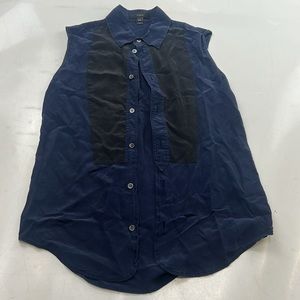 J.Crew women’s blue black silk button down shirt 000 L55-35